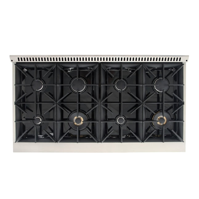 Kucht 48" 6.7 cu. ft. 8 Burner Propane Gas Dual Fuel Range in Stainless Steel with Gold Accents and Digital Thermostat - KXP48-GL/LP