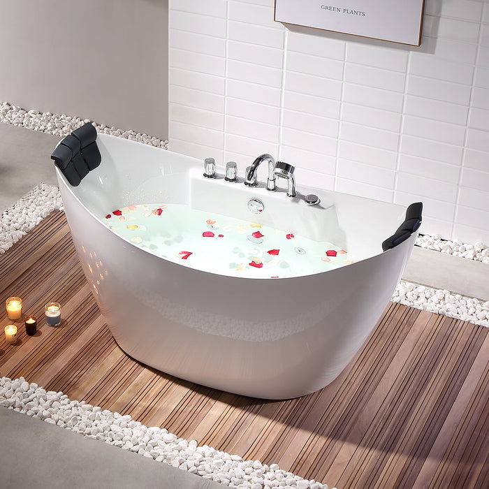 59" Freestanding Boat-shaped Whirlpool Bathtub with Center Drain - EMPV-59AIS11