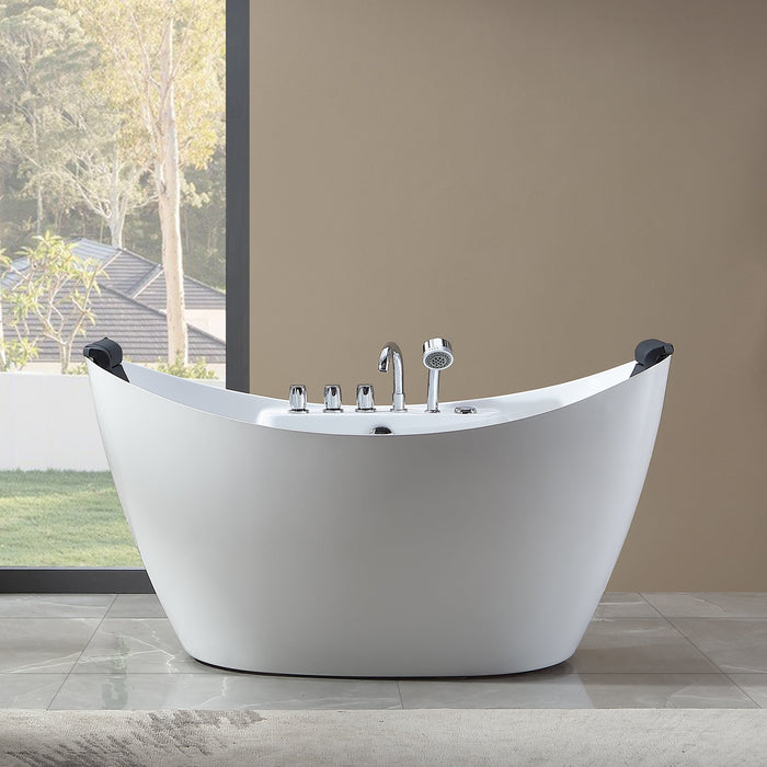 59" Freestanding Boat-shaped Whirlpool Bathtub with Center Drain - EMPV-59AIS11