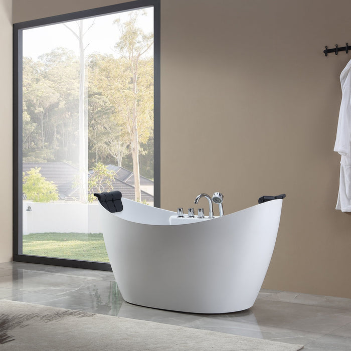 59" Freestanding Boat-shaped Whirlpool Bathtub with Center Drain - EMPV-59AIS11