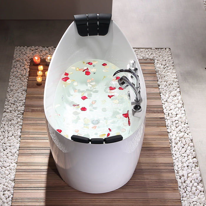 59" Freestanding Boat-shaped Whirlpool Bathtub with Center Drain - EMPV-59AIS11