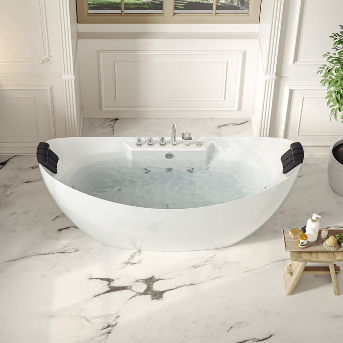 59" Freestanding Boat-shaped Whirlpool Bathtub with Center Drain - EMPV-59AIS11