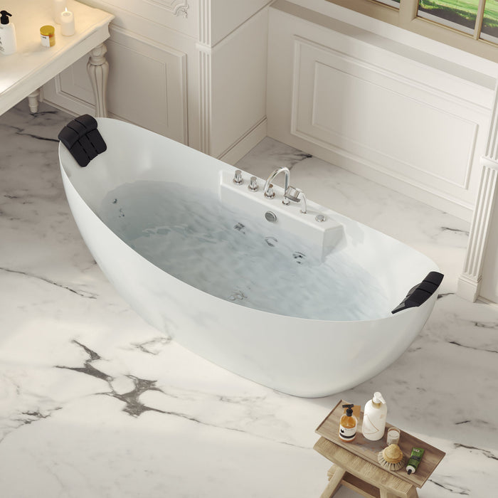 59" Freestanding Boat-shaped Whirlpool Bathtub with Center Drain - EMPV-59AIS11