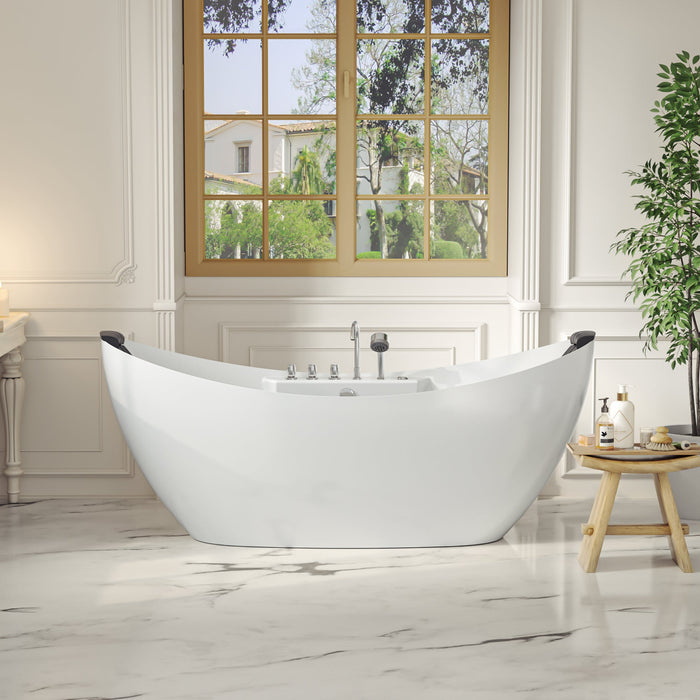 59" Freestanding Boat-shaped Whirlpool Bathtub with Center Drain - EMPV-59AIS11