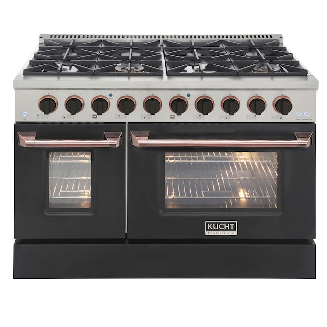 Kucht 48" Pro-Style Propane Gas Dual Fuel Range in Black with Rose Gold Accents, KDF482/LP-K-ROSE
