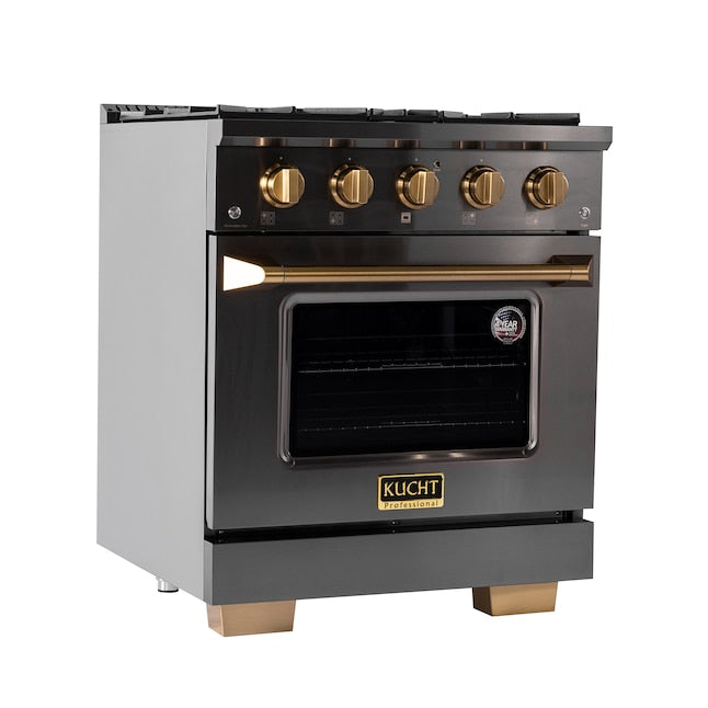 Kucht Gemstone 30" Dual Fuel Propane Gas Range in Titanium Stainless Steel with Gold Accents, KED304/LP