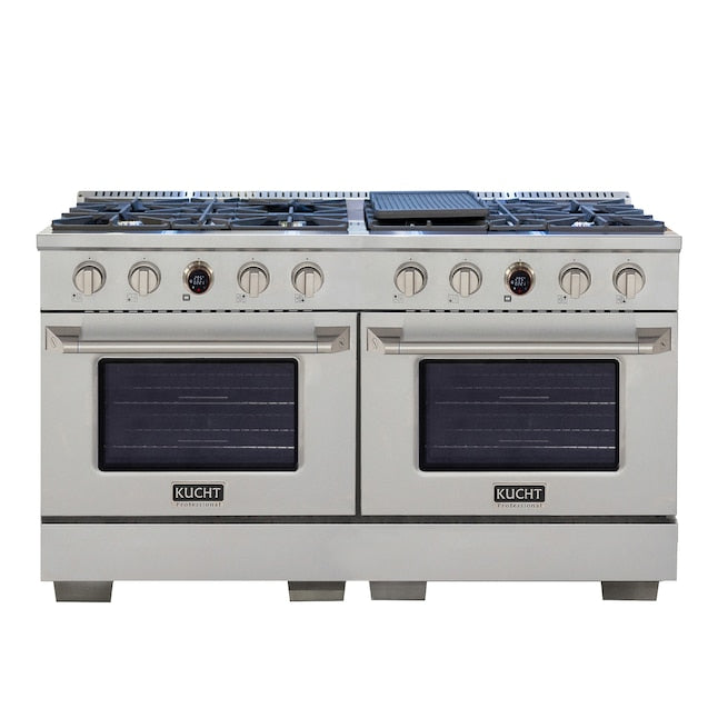 Kucht 60" 8.4 cu. ft. 8 Burner Natural Gas Dual Fuel Range in Stainless Steel with Digital Thermostat - KXP60-SS