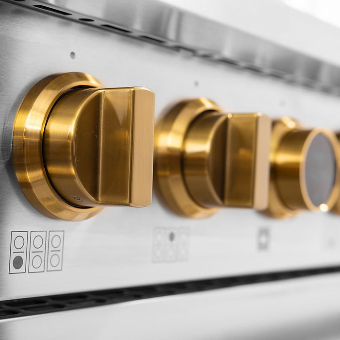 Kucht 60" 8.4 cu. ft. 8 Burner Propane Gas Dual Fuel Range in Stainless Steel with Gold Accents and Digital Thermostat - KXP60-GL/LP