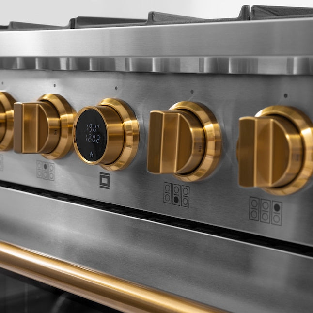 Kucht 36" 5.2 cu. ft. 6 Burner Propane Gas Dual Fuel Range in Stainless Steel with Gold Accents and Digital Thermostat - KXP36-GL/LP