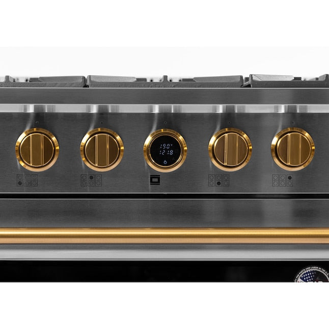 Kucht 36" 5.2 cu. ft. 6 Burner Propane Gas Dual Fuel Range in Stainless Steel with Gold Accents and Digital Thermostat - KXP36-GL/LP