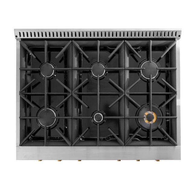 Kucht 36" 5.2 cu. ft. 6 Burner Propane Gas Dual Fuel Range in Stainless Steel with Gold Accents and Digital Thermostat - KXP36-GL/LP