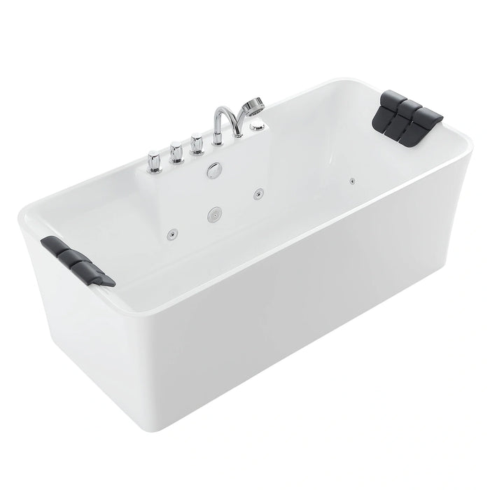 67" Freestanding Rectangle Whirlpool Bathtub with Center Drain - EMPV-67AIS16