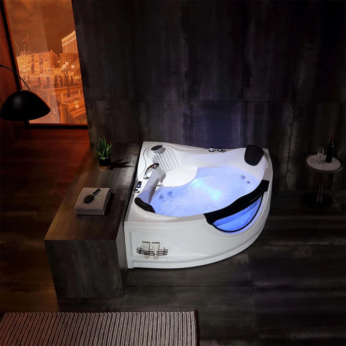 59" Alcove Whirlpool Inline Heater LED Tub with Left Drain - EMPV-59JT319LED