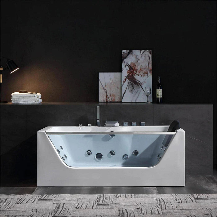 59" Alcove LED Whirlpool Bathtub with Center Drain - EMPV-59JT408LED