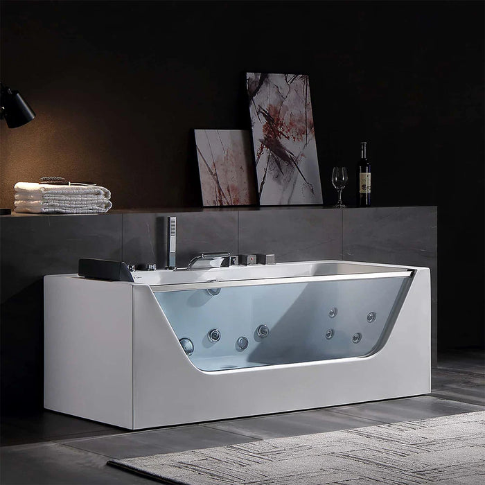 59" Alcove LED Whirlpool Bathtub with Center Drain - EMPV-59JT408LED