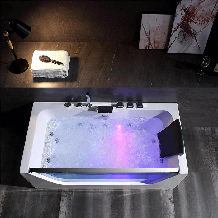 59" Alcove LED Whirlpool Bathtub with Center Drain - EMPV-59JT408LED