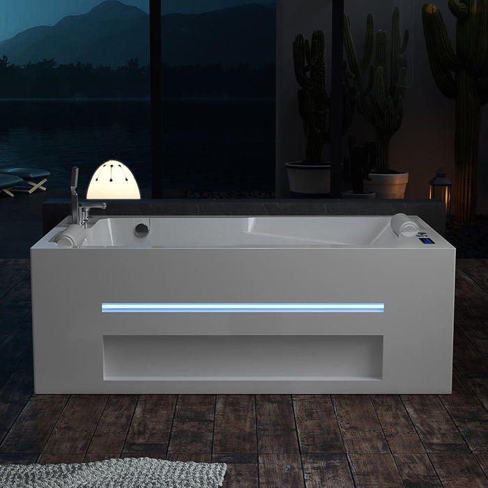 71 in. Alcove Massage Inline Heater 2-Person LED Tub With Left Drain - EMPV-71JT802