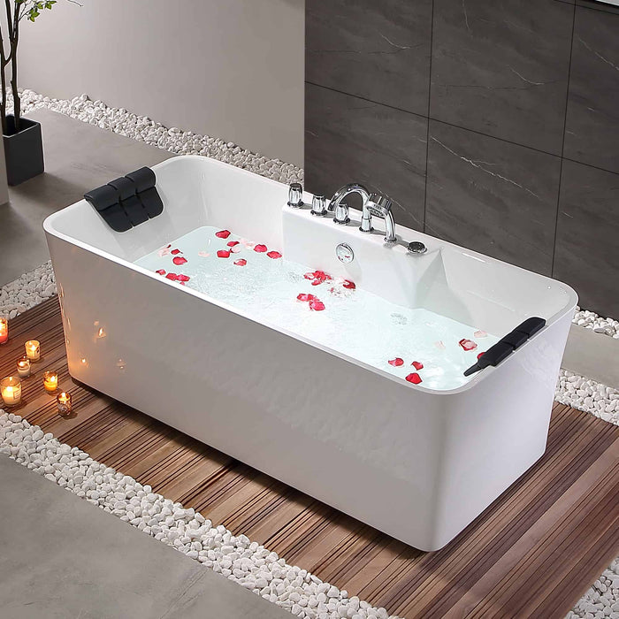 67" Freestanding Rectangle Whirlpool Bathtub with Center Drain - EMPV-67AIS16