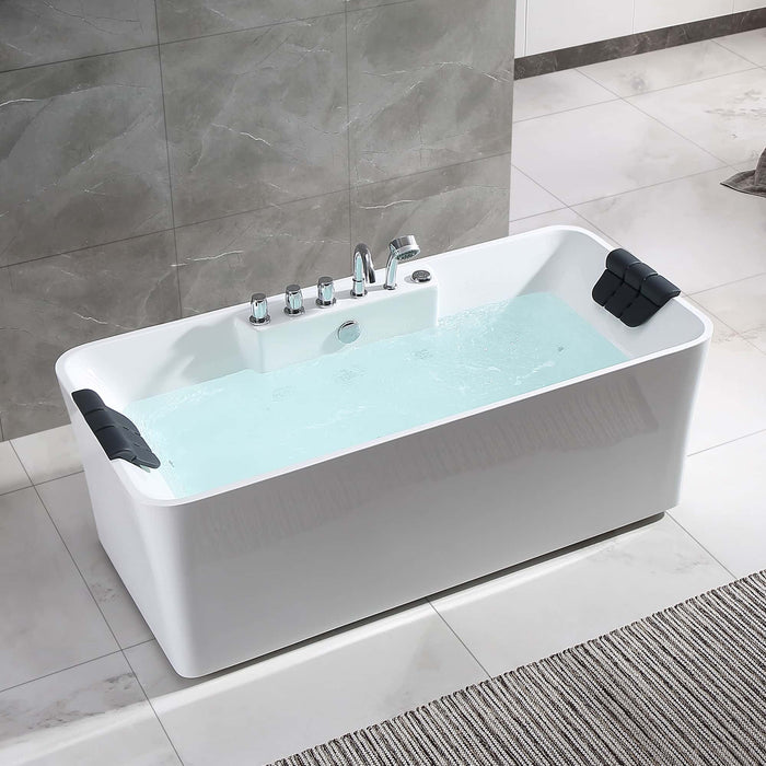 67" Freestanding Rectangle Whirlpool Bathtub with Center Drain - EMPV-67AIS16