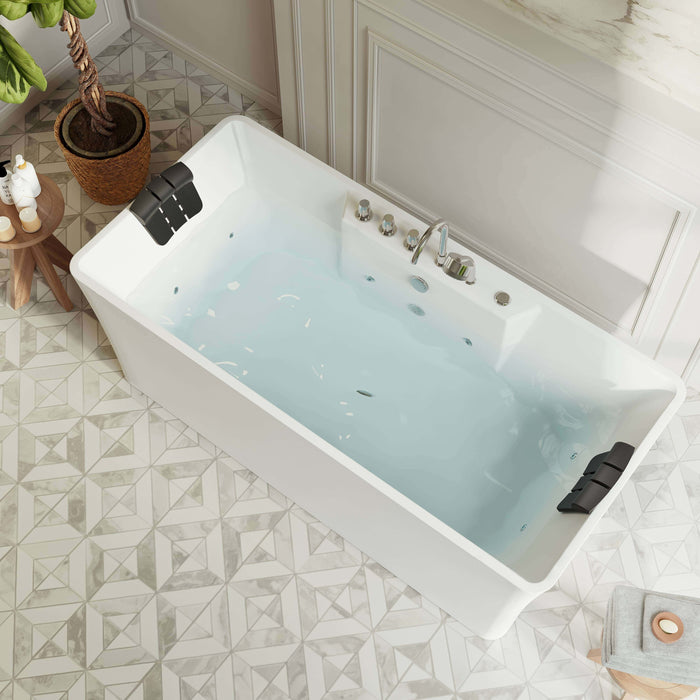 67" Freestanding Rectangle Whirlpool Bathtub with Center Drain - EMPV-67AIS16