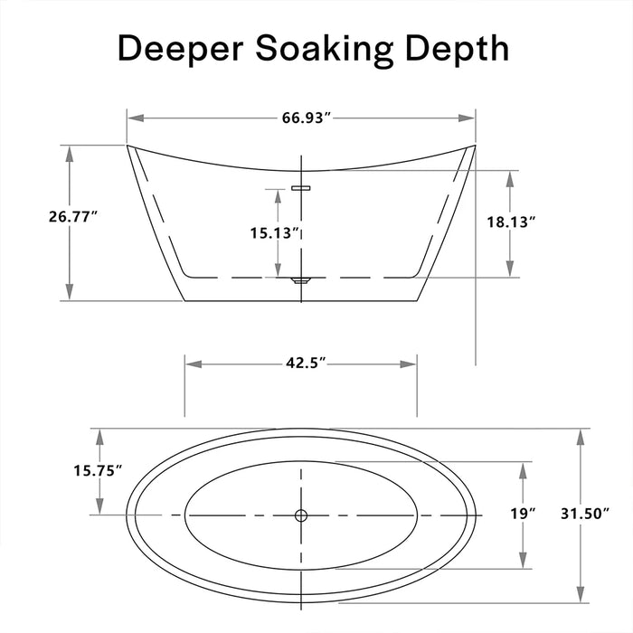 67" Freestanding Soaking Tub with Center Drain - EMPV-67FT1518