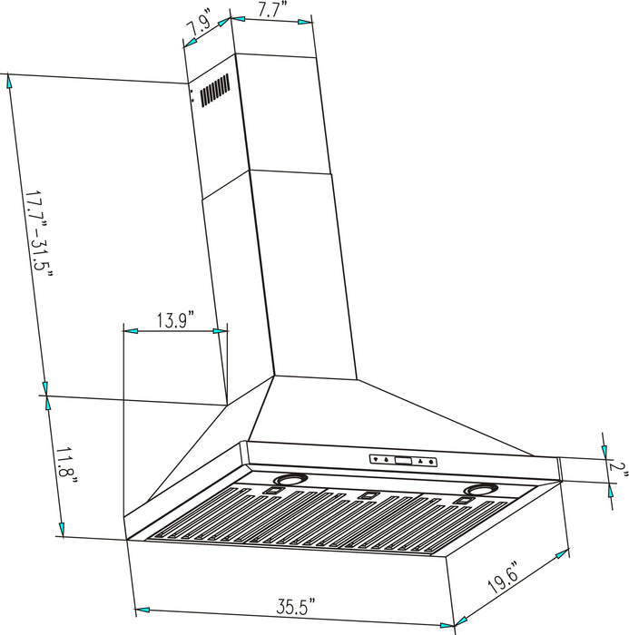 Empava 36 in. 380 CFM Ducted Wall Mount Range Hood - EMPV-36RH04