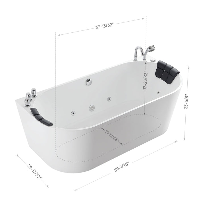 59" Freestanding Hydro Massage Whirlpool Bathtub with Center Drain - EMPV-59AIS06