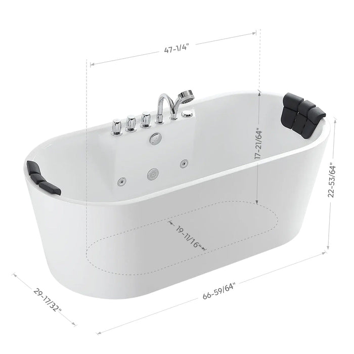 67" Freestanding Oval Whirlpool Bathtub with Center Drain EMPV-67AIS01