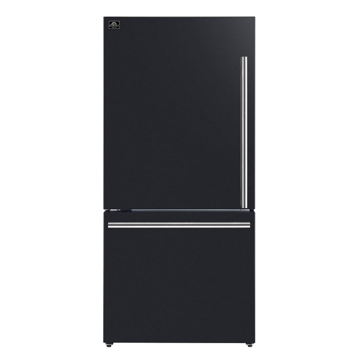 Forno Espresso 31" 17.2 Cu. Ft. Refrigerator and Bottom Freezer with Ice Maker in Black and Silver Handles, FFFFD1786-31BLK