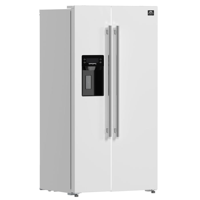 Forno Espresso 36" 20 Cu. Ft. Side-By-Side Refrigerator with Water and Ice Dispenser in White with Silver Handles, FFRBI1844-36WHT