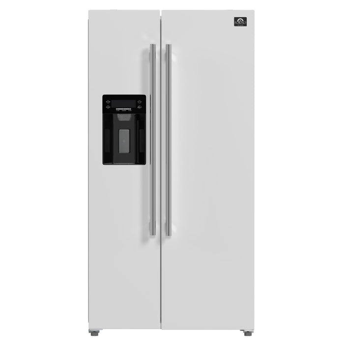 Forno Espresso 36" 20 Cu. Ft. Side-By-Side Refrigerator with Water and Ice Dispenser in White with Silver Handles, FFRBI1844-36WHT
