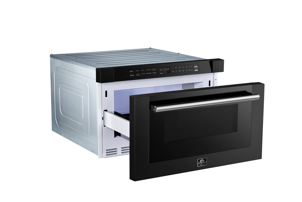 Forno Espresso 24" Built-In Microwave Drawer in Black with Silver Handles, FMWDR3000-24BLK
