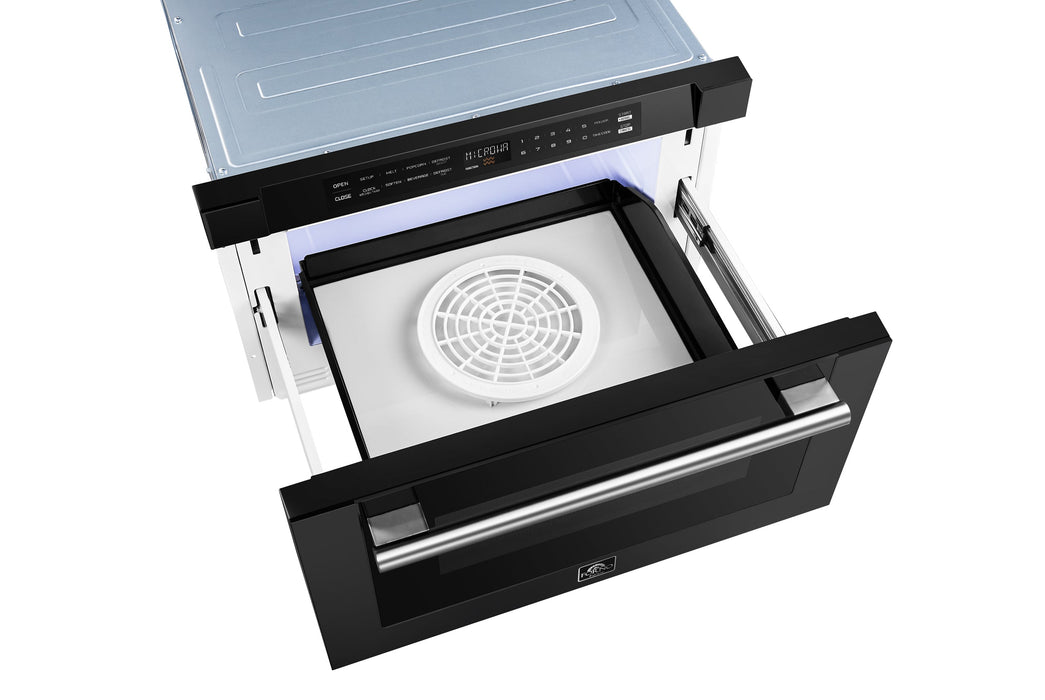 Forno Espresso 24" Built-In Microwave Drawer in Black with Silver Handles, FMWDR3000-24BLK