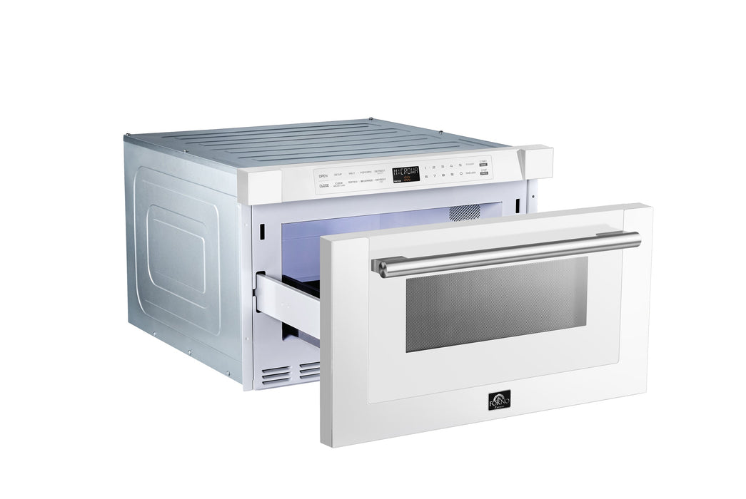 Forno Espresso 24" Built-In Microwave Drawer in White with Silver Handles, FMWDR3000-24WHT