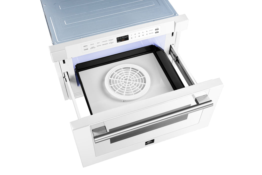 Forno Espresso 24" Built-In Microwave Drawer in White with Silver Handles, FMWDR3000-24WHT