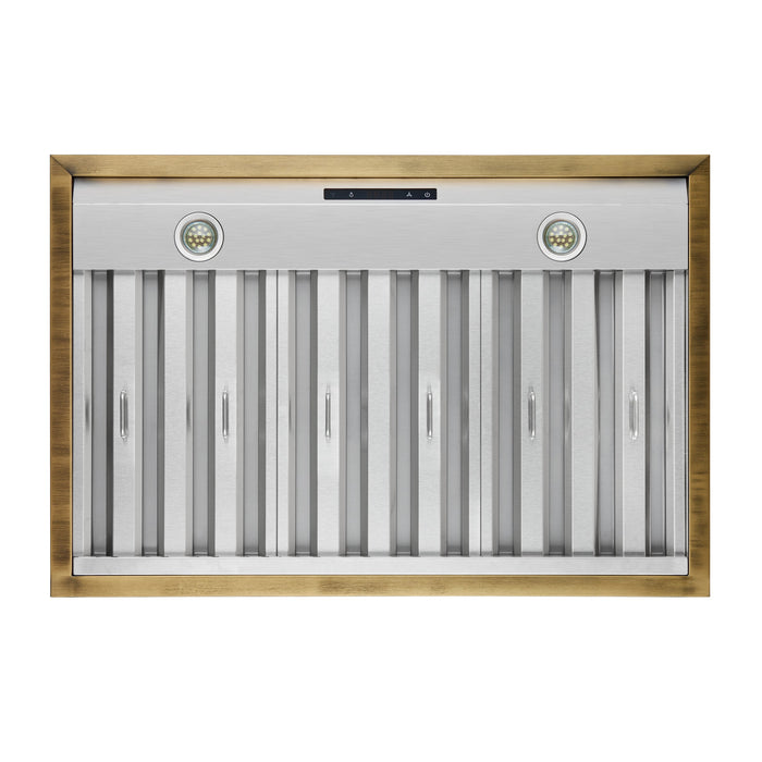 Forno Espresso 36" 600 CFM Wall Mount Range Hood in White and Antique Brass Trim with Remote Control, FRHWM5078-36WHT