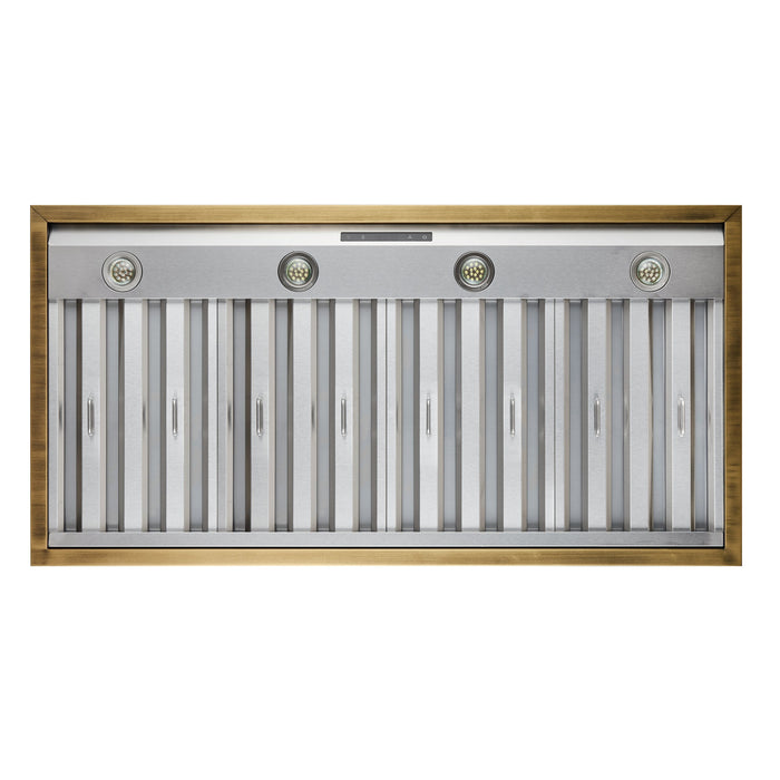 Forno Espresso 48" 600 CFM Wall Mount Range Hood in White and Antique Brass Trim with Remote Control, FRHWM5078-48WHT