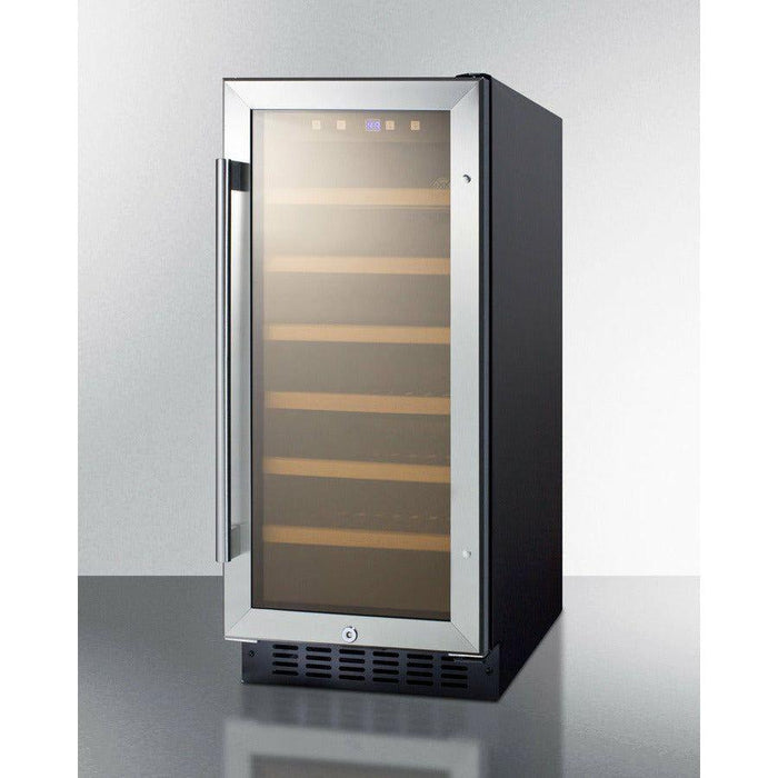 Summit 15 in. Wide Built-In Wine Cellar with 33 Bottle Capacity, Right Hinge, Glass Door, With Lock, 6 Extension Wine Racks, Digital Control, LED Light, Compressor Cooling, ETL Approved, Digital Thermostat - SWC1535B