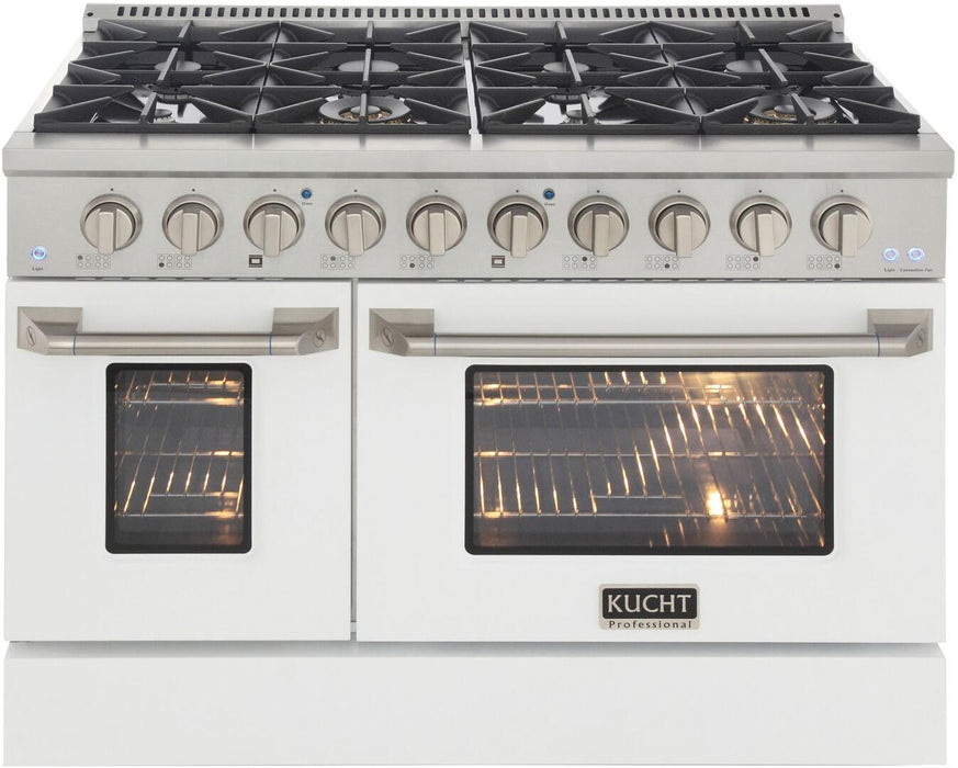 Kucht Professional 48 in. 6.7 cu ft. Natural Gas Range with White Door and Silver Knobs, KNG481-W