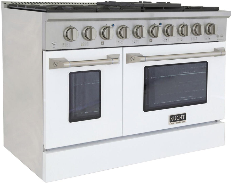 Kucht Professional 48 in. 6.7 cu ft. Natural Gas Range with White Door and Silver Knobs, KNG481-W