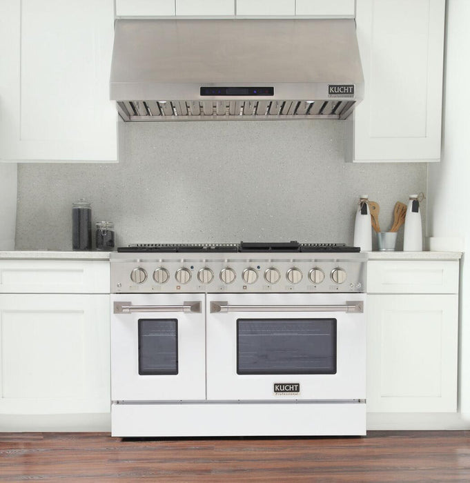 Kucht Professional 48 in. 6.7 cu ft. Propane Gas Range with White Door and Silver Knobs, KNG481/LP-W