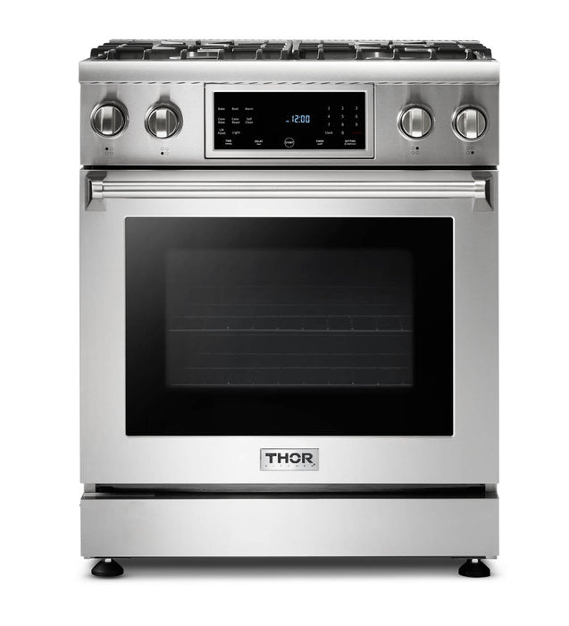 Thor Kitchen 3-Piece Appliance Package - 30-Inch Gas Range with Tilt Panel, Dishwasher & Refrigerator in Stainless Steel