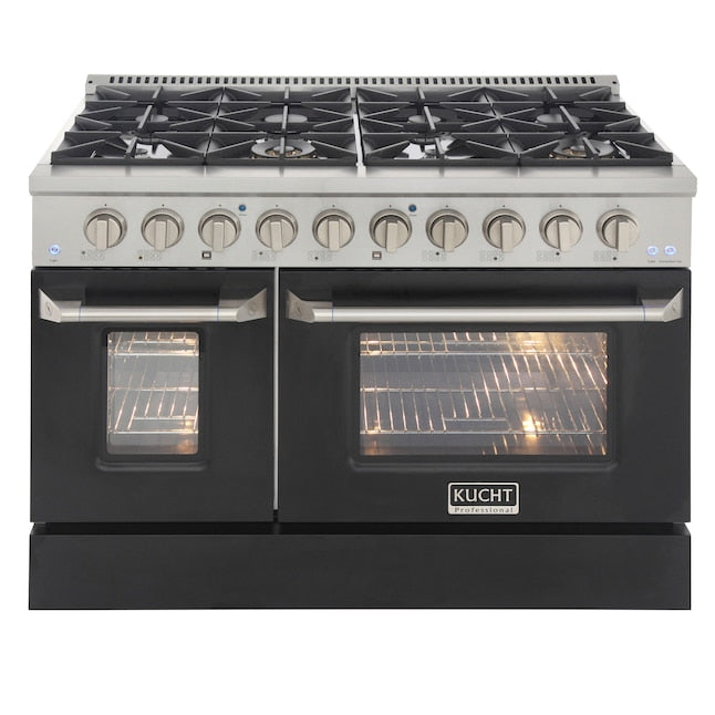 Kucht 48" Pro-Style Natural Gas Dual Fuel Range with 4 Burners in Black, KDF482-K