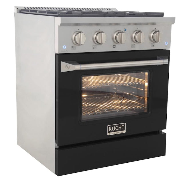 Kucht 30" Pro-Style Natural Gas Dual Fuel Range with 4 Burners in Black, KDF302-K