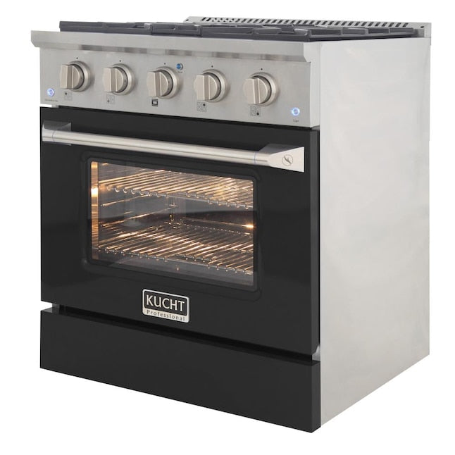 Kucht 30" Pro-Style Natural Gas Dual Fuel Range with 4 Burners in Black, KDF302-K