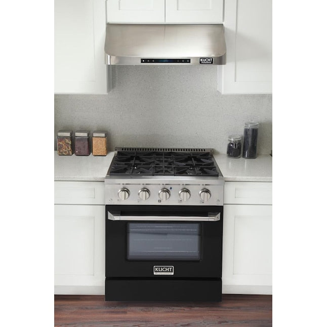 Kucht Professional 30" 4.2 cu ft. Natural Gas Range in Black with Gold Accents, KNG301-K-GOLD