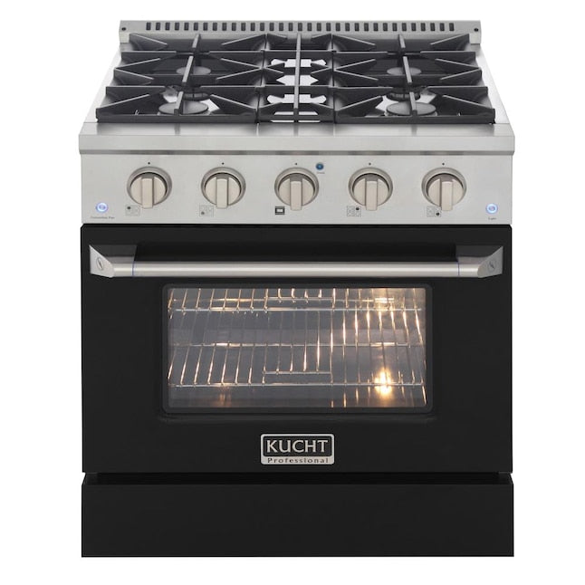 Kucht 30" Pro-Style Natural Gas Dual Fuel Range with 4 Burners in Black, KDF302-K