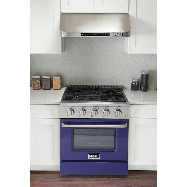 Kucht 30" Pro-Style Natural Gas Dual Fuel Range with 4 Burners in Blue, KDF302-B