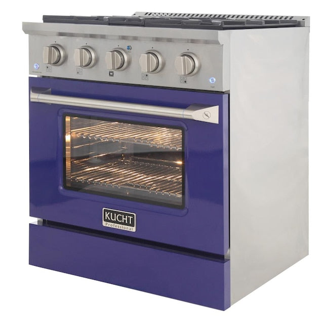 Kucht 30" Pro-Style Natural Gas Dual Fuel Range with 4 Burners in Blue, KDF302-B