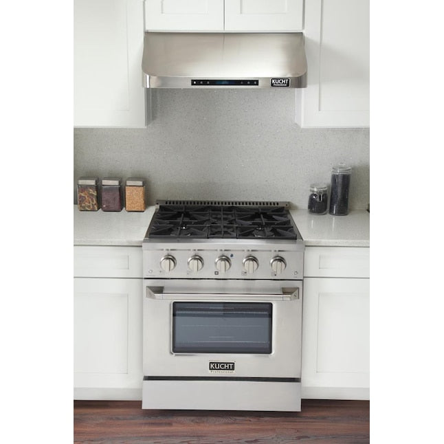 Kucht 30" Pro-Style Natural Gas Dual Fuel Range with 4 Burners in Stainless Steel, KDF302-S